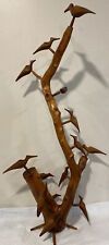 RARE Large 27” Wooden  Carved Tree Branch with 14 Carved Removable Birds picture