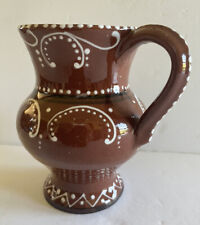 Vintage Portuguese Red Ware Pottery Hand Applied Moriage Pitcher 5.5