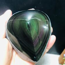 299g Rainbow Natural Obsidian Cat Eyes Quartz Crystal Heart shaped Healing 07 picture