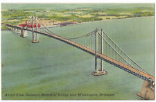 Wilmington DE~Delaware WWII Memorial Bridge Aerial View~1940s Linen Postcard picture