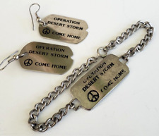 Vintage Operation Desert Come Home Pierced Earrings & Bracelet Silver Tone Set picture