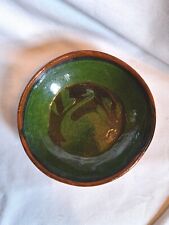 Vintage Mexican Michoacan Patamban Redware Green Swan Glazed Bowl Folk Art picture