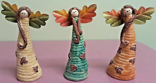 Set of 3 Fall Themed Ceramic Angel Figurines with Leaf Wings Autumn Fall Decor picture