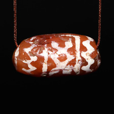 Genuine Large Ancient Etched Carnelian Bead Decorated Pattern 1000 Years Old picture