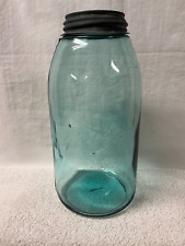 Antique BALL Half Gallon Triple-L Mason Aqua Blue Canning Jar #1 On Bottom  picture