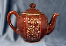 Vintage Moriage Redware Brown Betty Teapot w/ Lid Hand Painted Gold Trim Japan picture