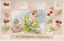 St. Valentine's Greeting Postcard Vintage Cherubs Wild Flowers Nevada MO picture