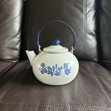 Vintage Pfaltzgraff Yorktowne Enamel On Metal Tea Kettle Teapot Blue Handle picture
