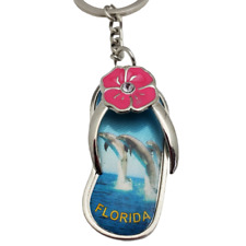Florida Keychain Souvenir Car Key Ring Travel Tourist US State Dolphin Flip Flop picture