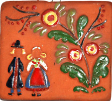 Signed Tile Handmade Hand Painted Decorative Wall Hanging European Style Design picture