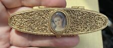 Estee Lauder Gold Tone  Portrait Compact Case Ornate Hinged Vintage Small Used picture
