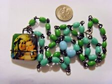 scarce antique Egyptian turquoise beads religious necklace Mary Jesus 51456 picture