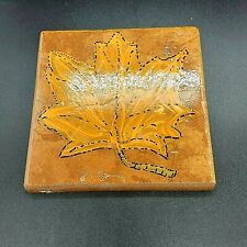 Vintage Ceramic Square Tile Orange Maple Leaf Design Brown Background Italy Made picture