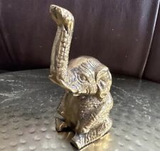 Vintage  Brass Cast Elephant Sitting Trunk Up Good Luck Paperweight 3.75” Tall picture