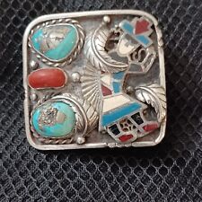 VINTAGE NATIVE AMERICAN SILVER AND TURQUOISE BELT BUCKLE  picture