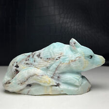 441g Natural Crystal Mineral Specimen. Amazon Stone. Hand-carved Wolf.Gift.ZX picture