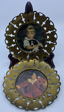 Vintage 2 Brass Butterfly Frames Made in England 6in Round Glass Center picture