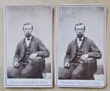 2 CDVs Improved Enameled Cards Bearded Man 1860s Carte de Visite 2 copies picture