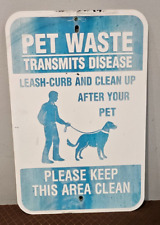 LEASH-CURB AND CLEAN UP AFTER YOUR PET VINTAGE USED STEEL METAL SIDEWALK AD SIGN picture