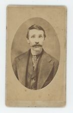 Antique CDV c1870s Handsome Rugged Man With Large Mustache Wearing Suit & Tie picture