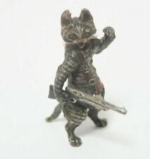 Rare Austrian Vienna Vintage Bronze Cat Army Soldier with Gun Sculpture Figurine picture