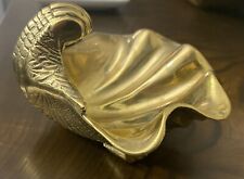 Vintage Mid Century Solid Brass Clam Conch Shell Footed Dish picture