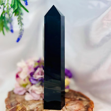 Large Black Obsidian Tower Crystal Generator 1320g 254mm picture