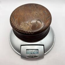 1934 VINTAGE HAND CARVED WOOD Trinket Jewelry Brown Small Round Box Signed picture
