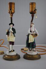 VINTAGE PAIR OF COLONIAL PORCELAIN FIGURINE AND BRASS TABLE LAMPS picture