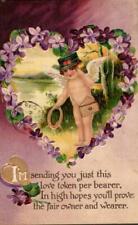 MESSENGER CUPID MAKES DELIVERY On Beautiful Vintage 1909 VALENTINE Postcard picture