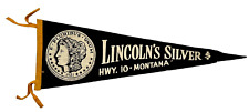 Vintage MONTANA - Hwy 10 - LINCOLN'S SILVER Black Yellow Souvenir Pennant - 26