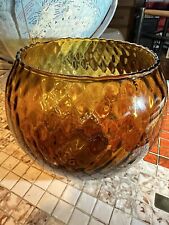 Large Vintage Amber Empoli Italian Hand Blown Diamond Optic Glass Bowl Root Beer picture