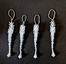 Vintage Beaded Icicle Ornaments Christmas Tree Clear Beads Handmade Set of 4 picture