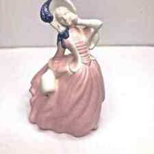 Vintage Ceramic Milk Maid Figurine White/Blue Bonnet Pink Dress picture