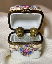 Rate Vintage Limoges Floral Porcelain Double Perfume Bottle Chest With Orig box picture