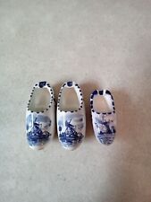 VTG Delft Blue Holland 3 Handpainted Windmill Shoe Clog Ashtrays picture
