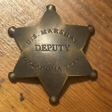 Vintage BRASS U.S Marshal Deputy OK Terr. Badge Six Point Star Design picture
