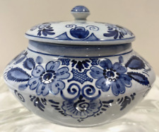 Vintage Schoonhoven Delfts Blue Covered Trinket Dish Made in Holland, signed picture