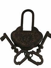 Antique Vintage Heavy Cast Iron Decorative Padlock W/2 Skeleton Keys picture