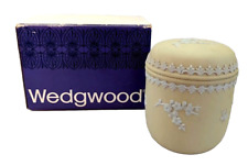 RARE Wedgwood Primrose Yellow Jasperware Domed Trinket Jar White Prunus Blossoms picture