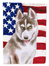 Siberian Husky Grey Patriotic Flag Canvas House Size BB9696CHF picture