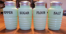 Vintage Jeanette Jadeite Beehive Ribbed Shaker Set Salt Pepper Sugar Flour picture