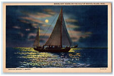 c1940's Boat in Moonlight Scene on the Gulf of Mexico, Biloxi MS Postcard picture