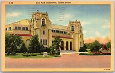 1951 Fairpark Auditorium Dallas Texas Front Building Landscape Posted Postcard picture