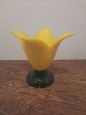 Vintage STUDIO NOVA Vase Yellow Glass Tulip Green Pedestal Planter picture