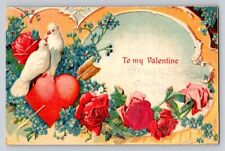 c1910  Doves Birds Heart Roses Austria Valentines Day P104A picture