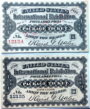 1876 Philadelphia Centennial Exposition Worlds Fair Tickets Consecutive Serial # picture