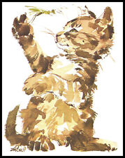 Vintage Greeting Card - Grasshopper Cat Kitten - Linda K. Powell - Blank 031 picture