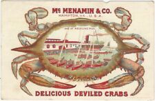 Deviled Crab - McMenamin Hampton Virginia Seafood Shellfish Vintage Trade Card picture