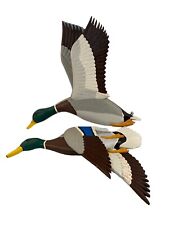 Wood Carved Flying Mallard Ducks, Hand Painted, Signed E.E. Pettis, 1999 picture